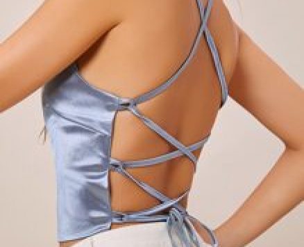 Satin Lace-Up Cropped Cami Top