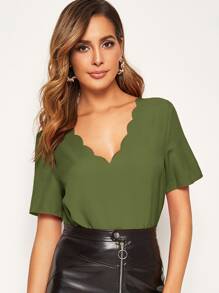 Scallop Neck Solid Top