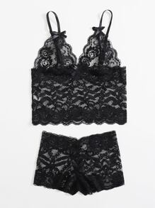 Scallop Trim Lace Lingerie Set