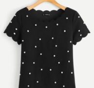 Scallop Trim Pearls Beaded Top