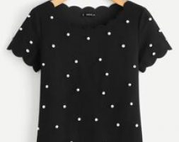 Scallop Trim Pearls Beaded Top