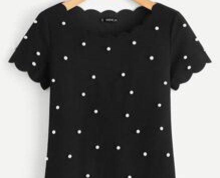 Scallop Trim Pearls Beaded Top