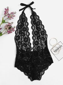 Scalloped Trim Floral Lace Teddy Bodysuit