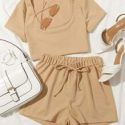 Scoop Neck Crop Tee & Tie Waist Shorts Set