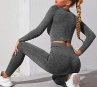 Seamless Raglan Sleeve Crop Sports Tee With Sports Leggings