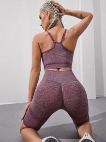 Seamless Space Dye Sports Bra With Biker Shorts