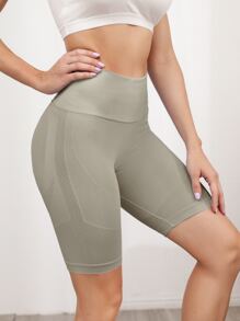 Seamless Wide Band Waist Sports Biker Shorts