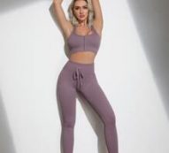 Seamless Zipper Front Sports Bra & Drawstring Waist Sports Pants