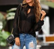 Shadow Striped Sheer Cutout Top