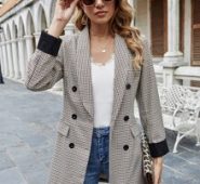 Shawl Collar Plaid Double Breasted Blazer