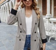 Shawl Collar Plaid Double Breasted Blazer