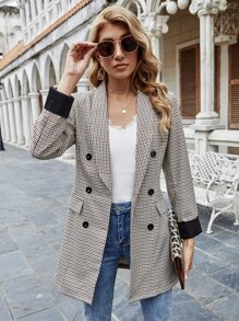 Shawl Collar Plaid Double Breasted Blazer