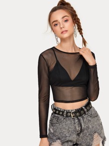 Sheer Mesh Black Crop Top