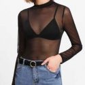 Sheer Mesh Mock Neck Top