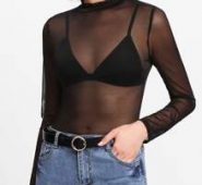 Sheer Mesh Mock Neck Top