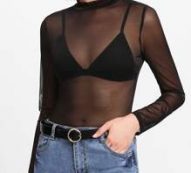 Sheer Mesh Mock Neck Top