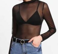 Sheer Mesh Mock Neck Top