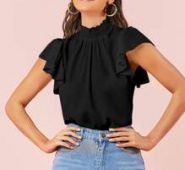 Shirred Neck Ruffle Armhole Top