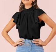 Shirred Neck Ruffle Armhole Top