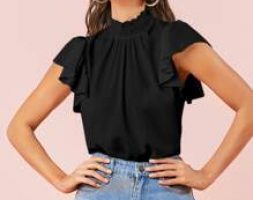Shirred Neck Ruffle Armhole Top
