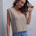 Shoulder Pad Cable Knit Sweater Vest