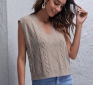 Shoulder Pad Cable Knit Sweater Vest