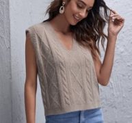 Shoulder Pad Cable Knit Sweater Vest