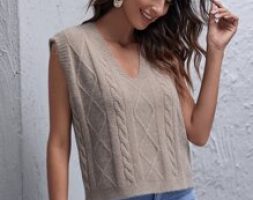 Shoulder Pad Cable Knit Sweater Vest