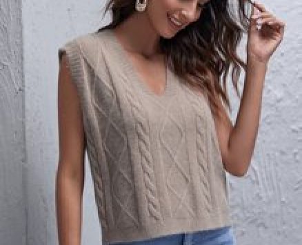 Shoulder Pad Cable Knit Sweater Vest
