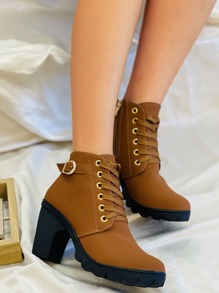 Side Zip Chunky Heeled Boots