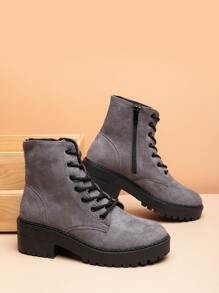 Side Zip Chunky Heeled Combat Boots