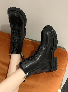 Side Zip Lace Up Front Combat Boots