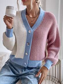 Single Breasted Colorblock Cardigan