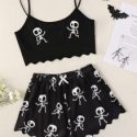 Skeleton Graphic Scallop Trim PJ Set