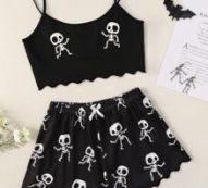 Skeleton Graphic Scallop Trim PJ Set