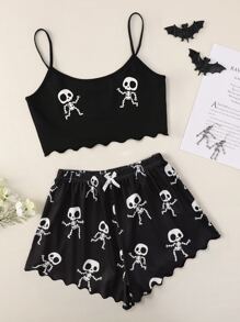 Skeleton Graphic Scallop Trim PJ Set