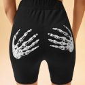 Skeleton Print Biker Shorts