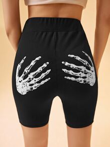 Skeleton Print Biker Shorts