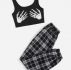 Skeleton Print Cami Top & Plaid Sweatpants
