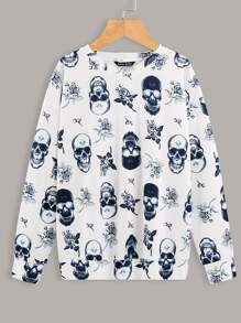 Skull And Floral Print Sweatshirt