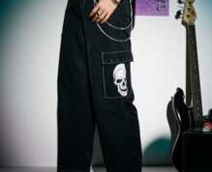 Skull Graphic Contrast Binding Pants