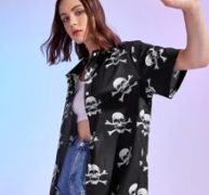 Skull Print Button Front Blouse