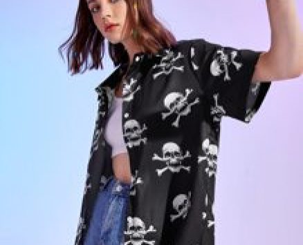 Skull Print Button Front Blouse