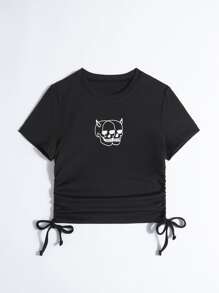 Skull Print Drawstring Tee