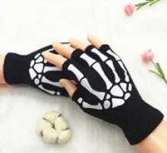Skull Print Fingerless Gloves
