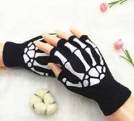 Skull Print Fingerless Gloves