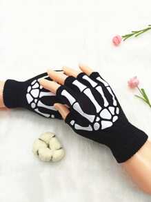 Skull Print Fingerless Gloves