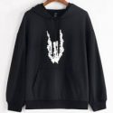 Skull Print Kangaroo Pocket Drawstring Hoodie