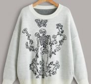 Skull & Floral Pattern Sweater