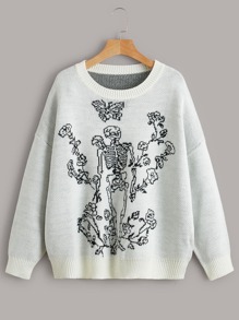 Skull & Floral Pattern Sweater